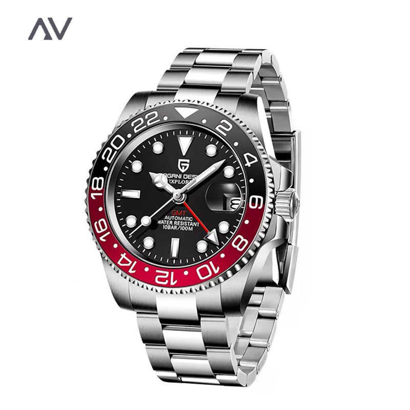 Paolo Automatic Waterproof Mechanical Wristwatch BLACK RED STEEL