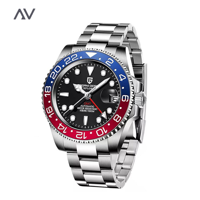 Paolo Automatic Waterproof Mechanical Wristwatch BLUE RED STEEL